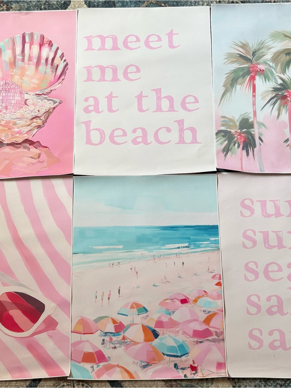 Beach Themed Art Prints - Pink & Turquoise Set Vinyl perfect for your AirBb